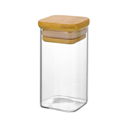 Clear Borosilicate Glass Storage Jar With Bamboo Lid 350-ml #XZ-F0003