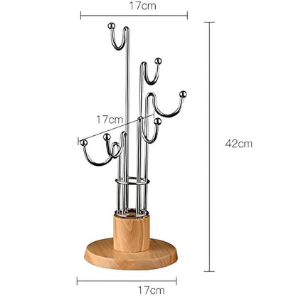 Coffee Mug Holder 6 Hook Cup Hook Bamboo Base