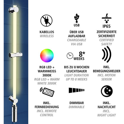 Wenko LED Shower Rail – Award-Winning RGB & Warm White Illuminated Rod with Remote