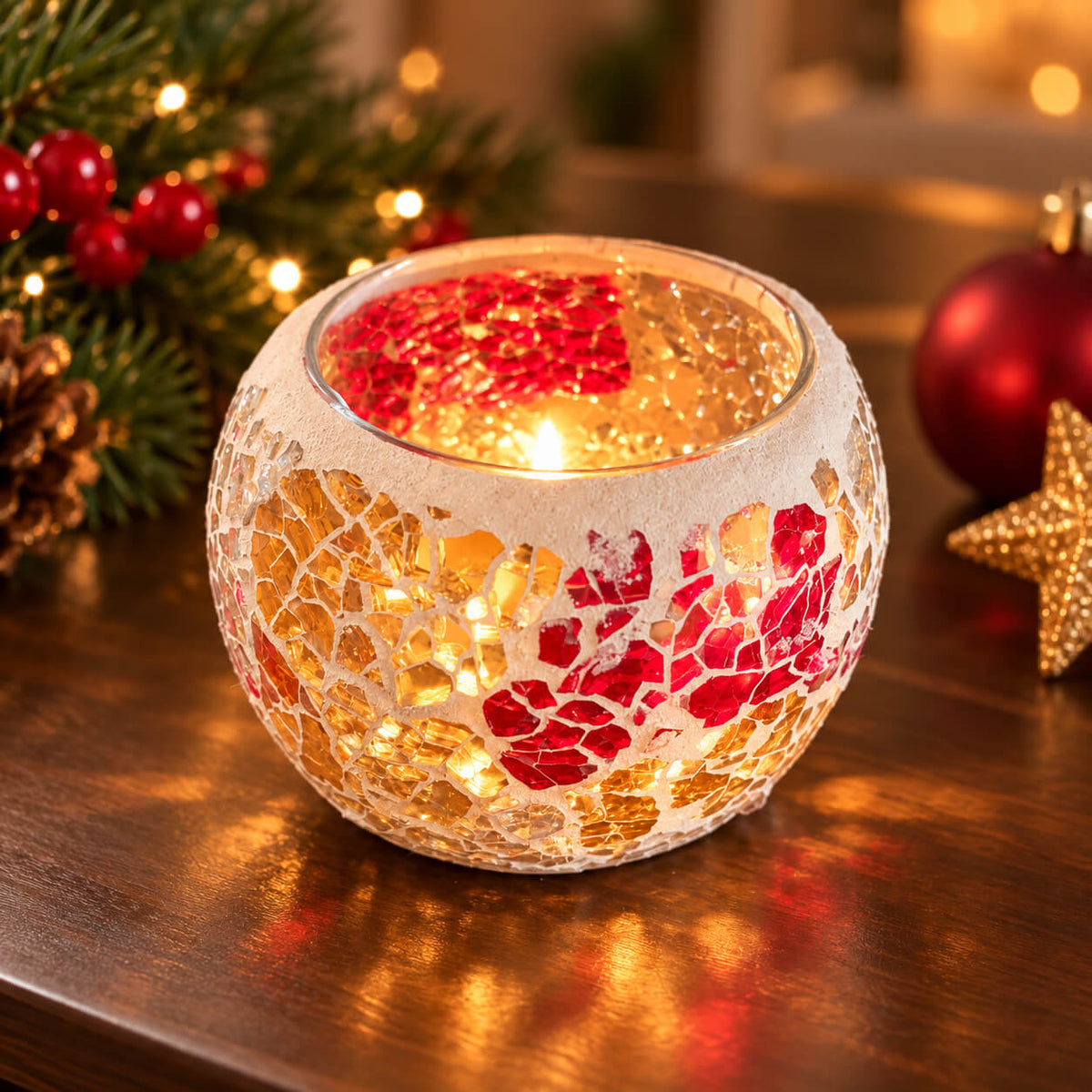 Mosaic Glass Tealight Candle Holder