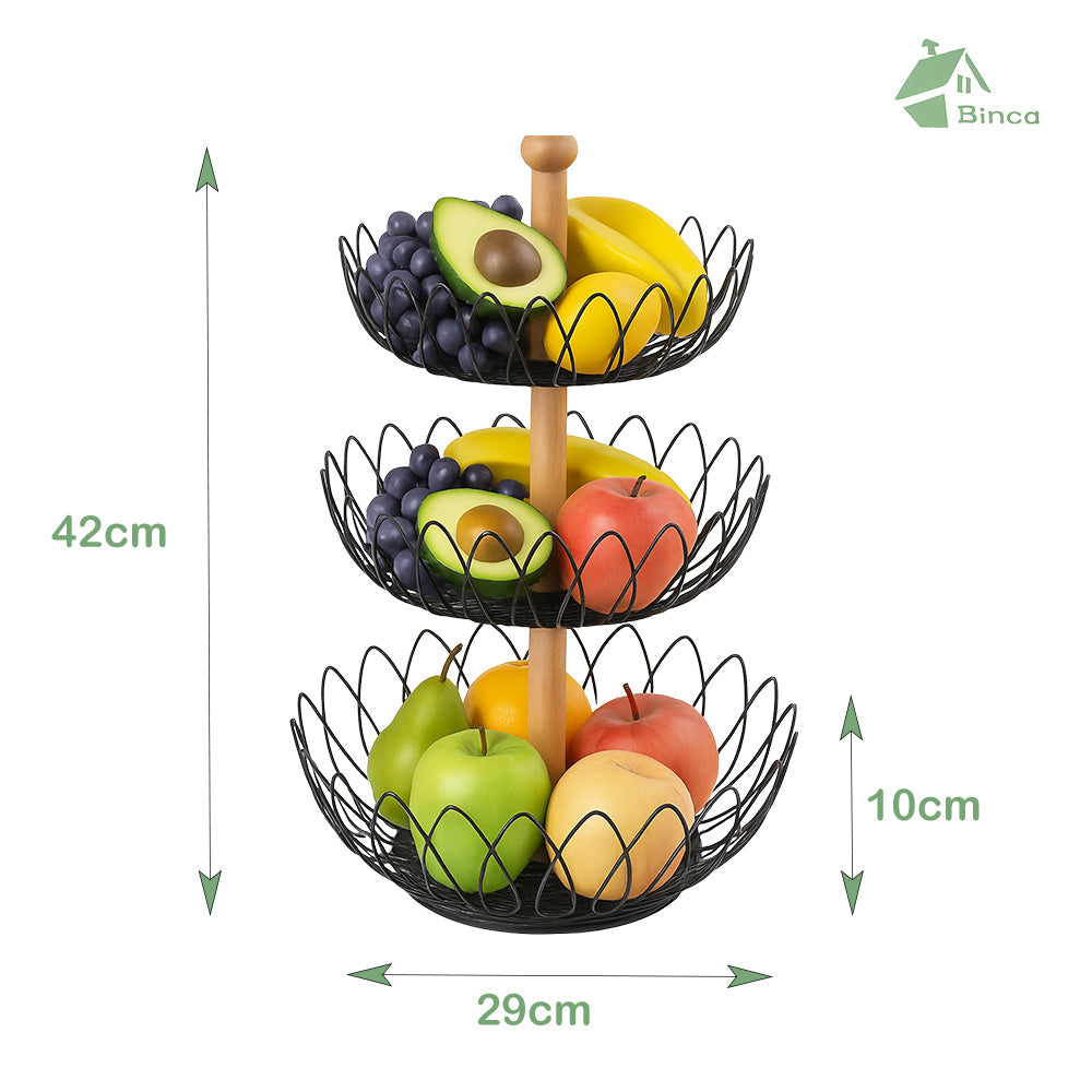 Binca 2-Tier Fruit & Vegetable Table Basket with Wooden Handle