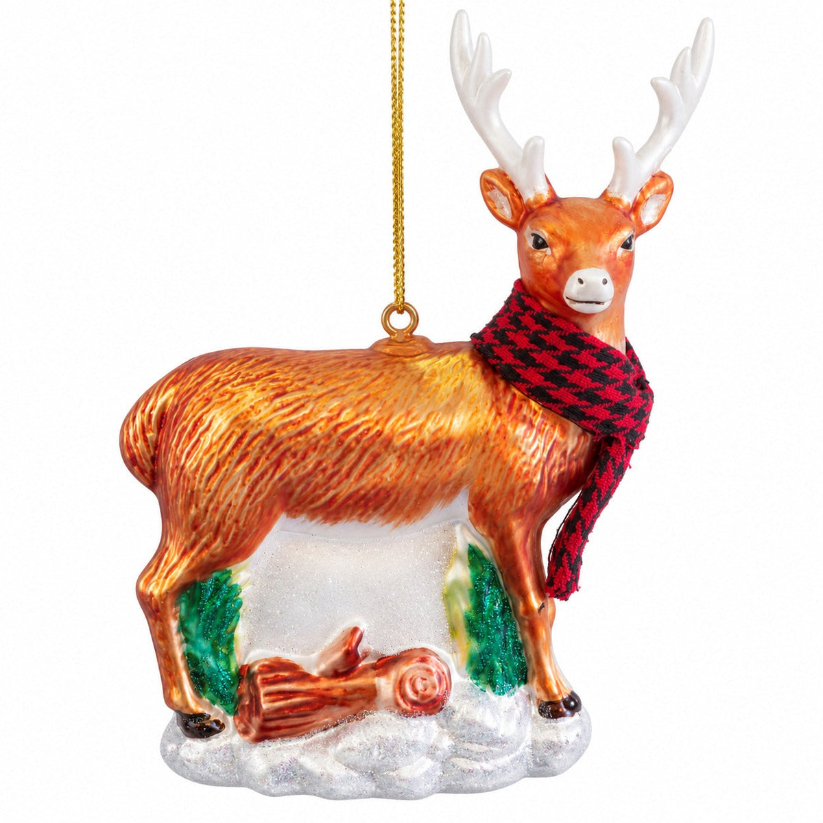 Alpine Lodge Glass Reindeer Hanging Christmas Ornament
