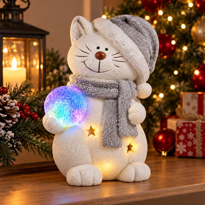 Noël Indoor LED Cat Christmas Decoration – Colour-Changing Light – 24 cm