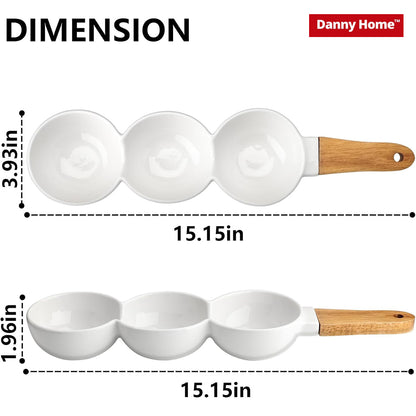 Danny Home Chips and sauce ceramic Bowls with wooden handle – 3 Parts