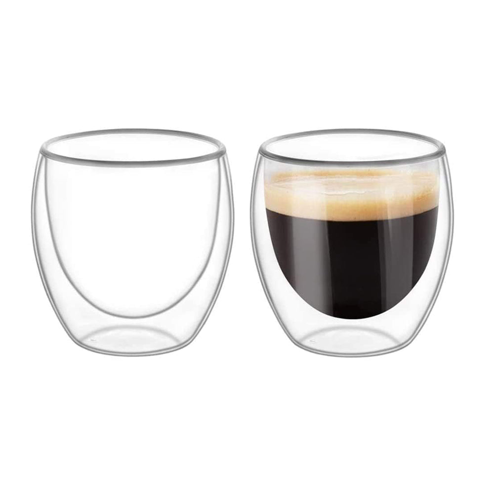 6-Pcs Double Wall Borosilicate Glass Espresso Cup Set Heat-resistant 80ml