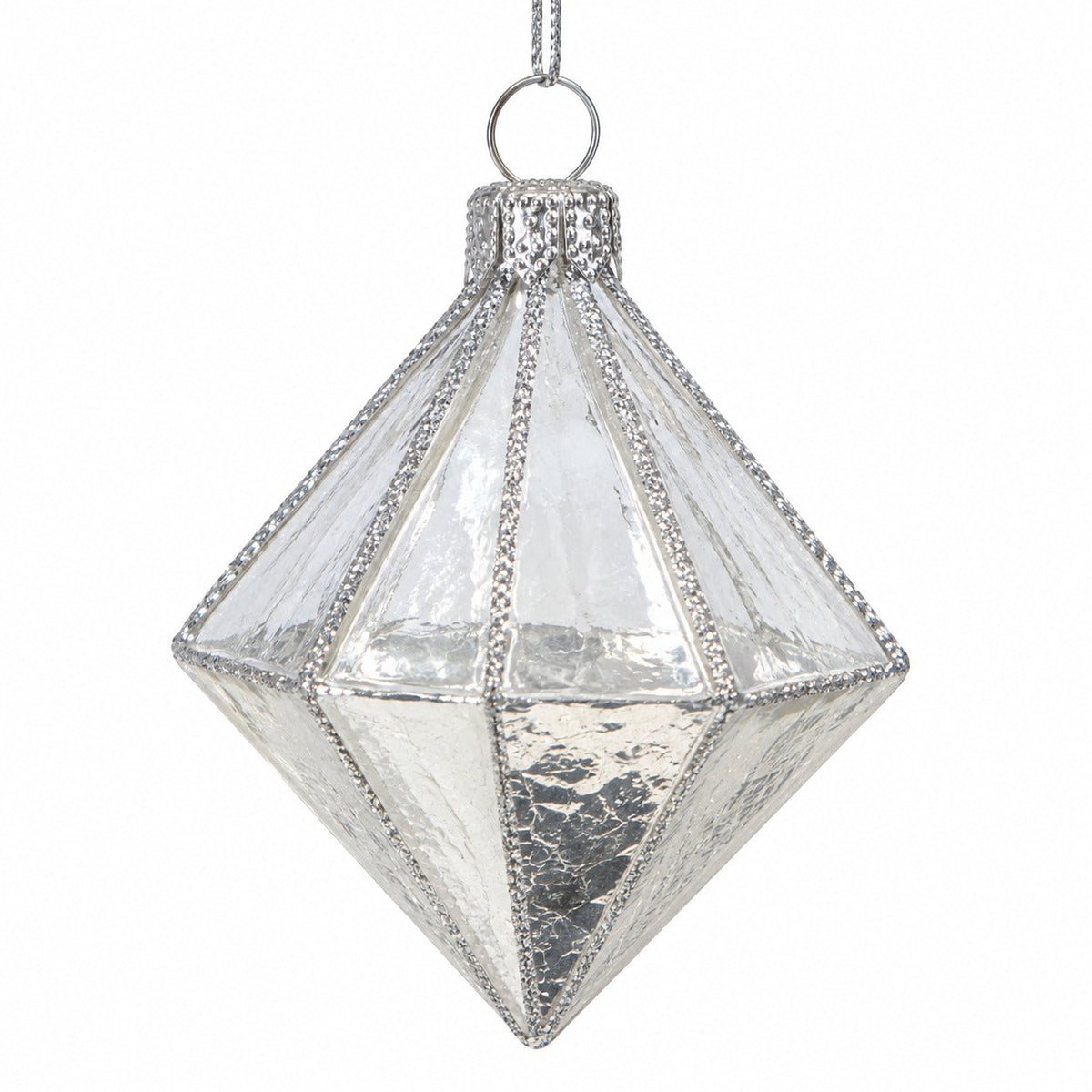 Geometric Glass Diamond Christmas Hanging Ornament – Gold & Silver