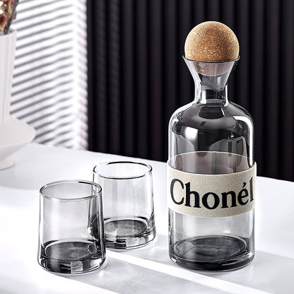 1.2L smoked Glass Bottle، Wooden ball Lid, 4 x 250ml Glass cups