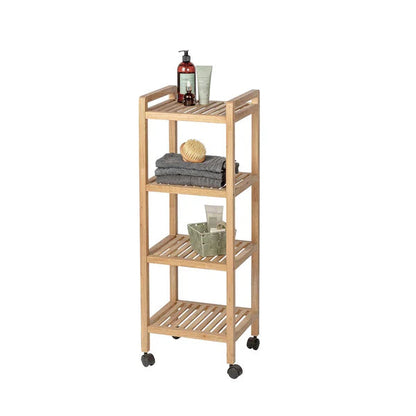 Wenko Norway Wooden Bathroom & Kitchen Trolley – 4-Tier Walnut Wood Storage Rack