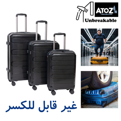 AtoZ Traveler, PP 100% Unbreakable Luggage Set of 3 Pcs,