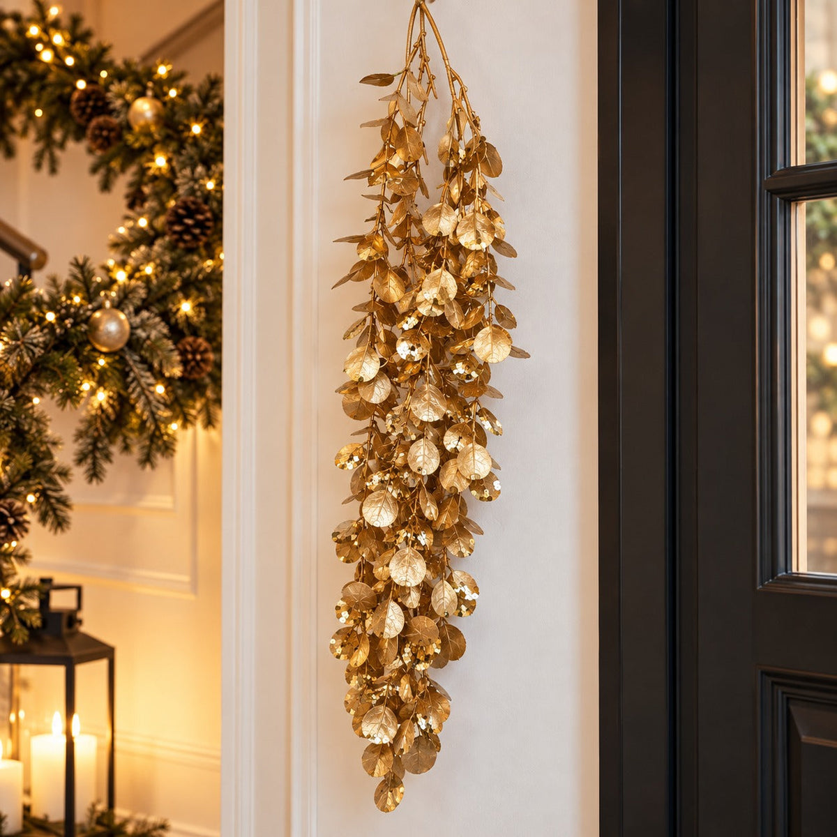 Mica Decorations Gold Cascading Leaf Hanging Christmas Decoration – Approx. 80 cm