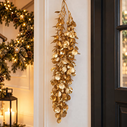 Mica Decorations Gold Cascading Leaf Hanging Christmas Decoration – Approx. 80 cm