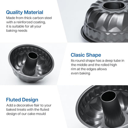 Danny Home Carbon Steel Premium quality , Non-stick Fluted Ring Cake Mould 22cm