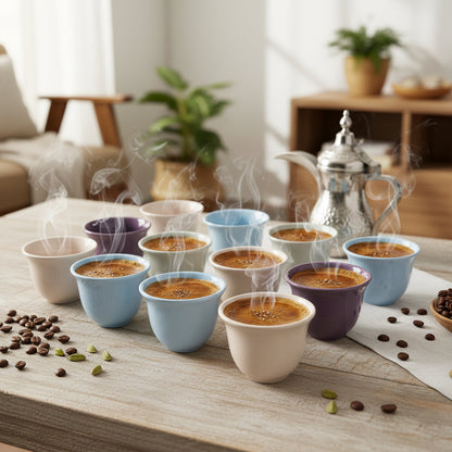 12-Pieces Phoenix Soft Color Arabic Coffee Cups Set