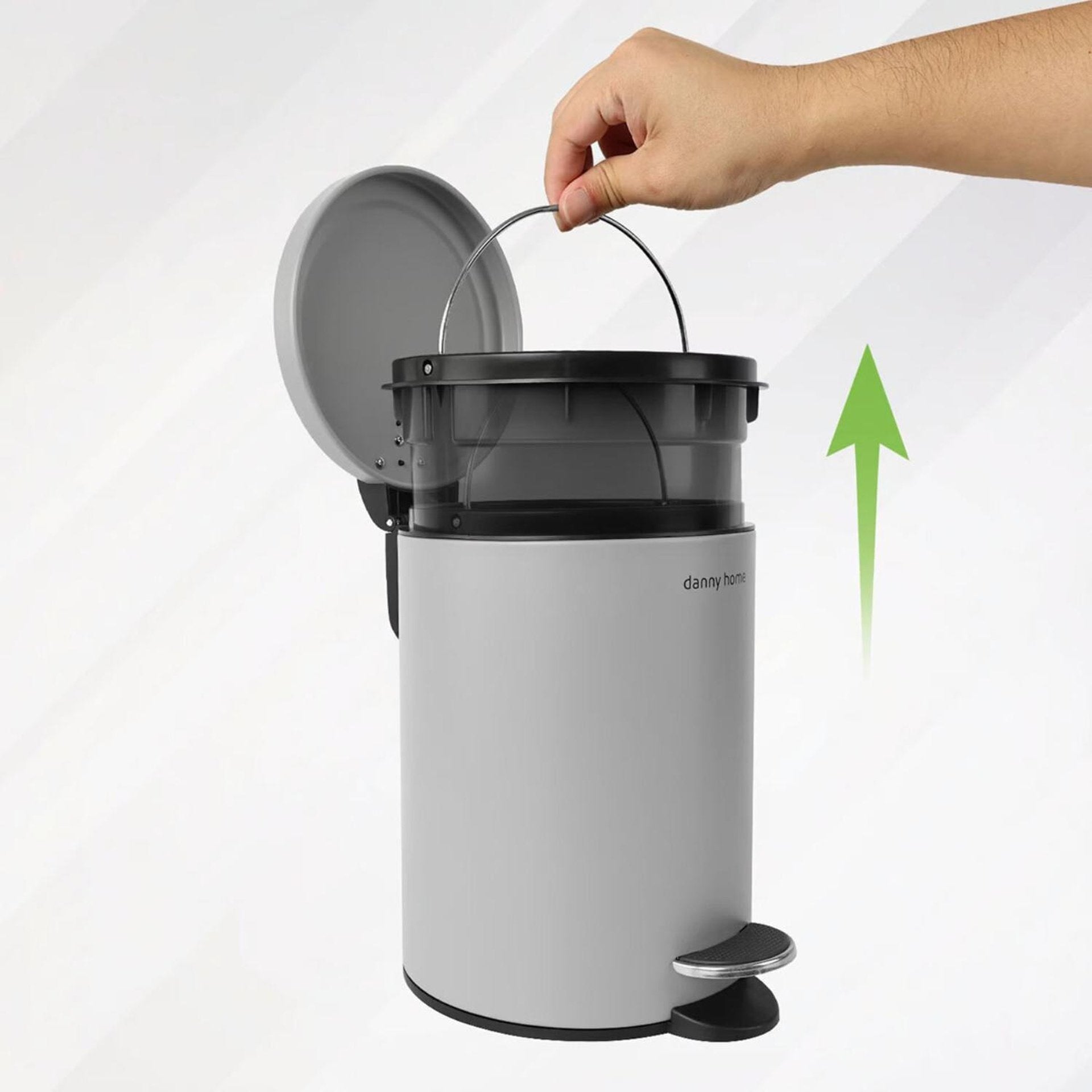 Danny Home 5L Carbon Steel Pedal Trash Can – Matte Grey
