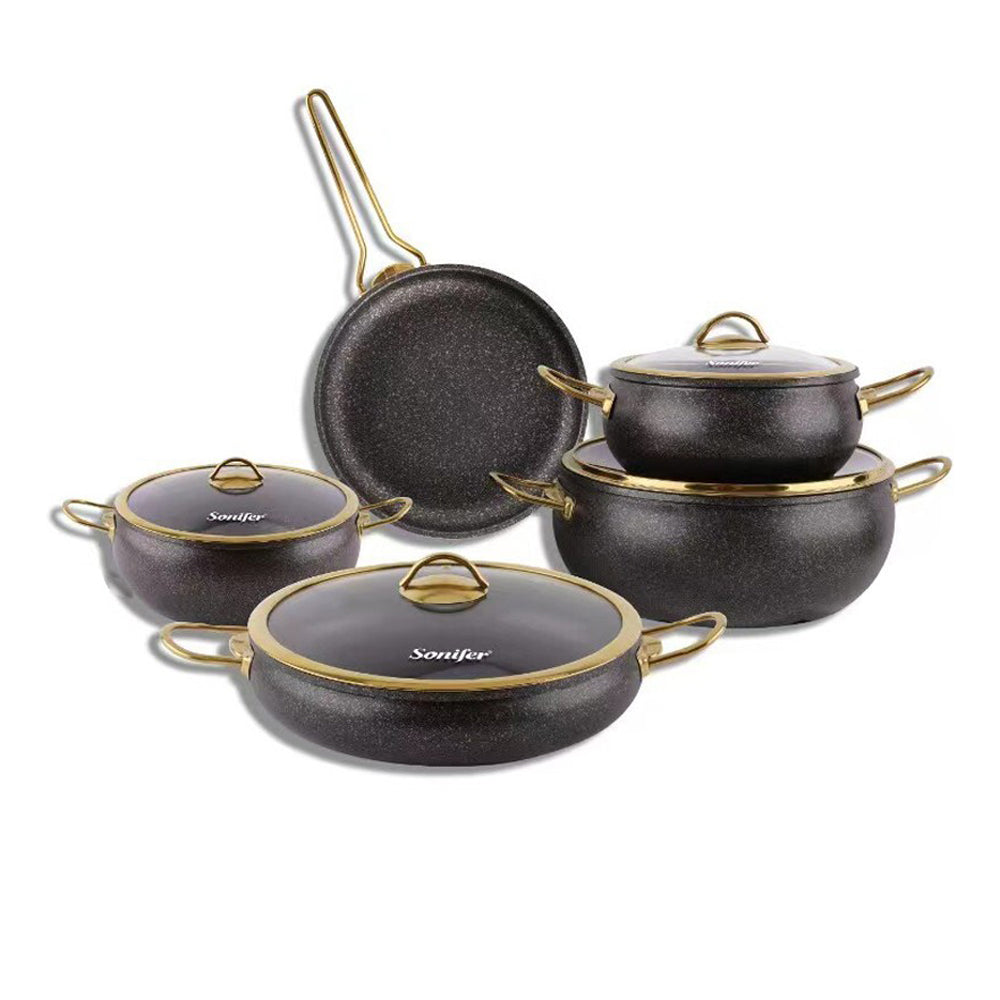 Sonifer 9-Pieces Wear-Resistant Non-Stick Granite Cookware Set SF-1115 – Black