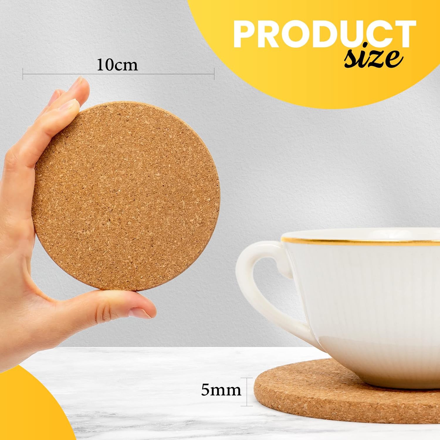 6-Pieces Cork Coasters 10cm – 5mm Thick