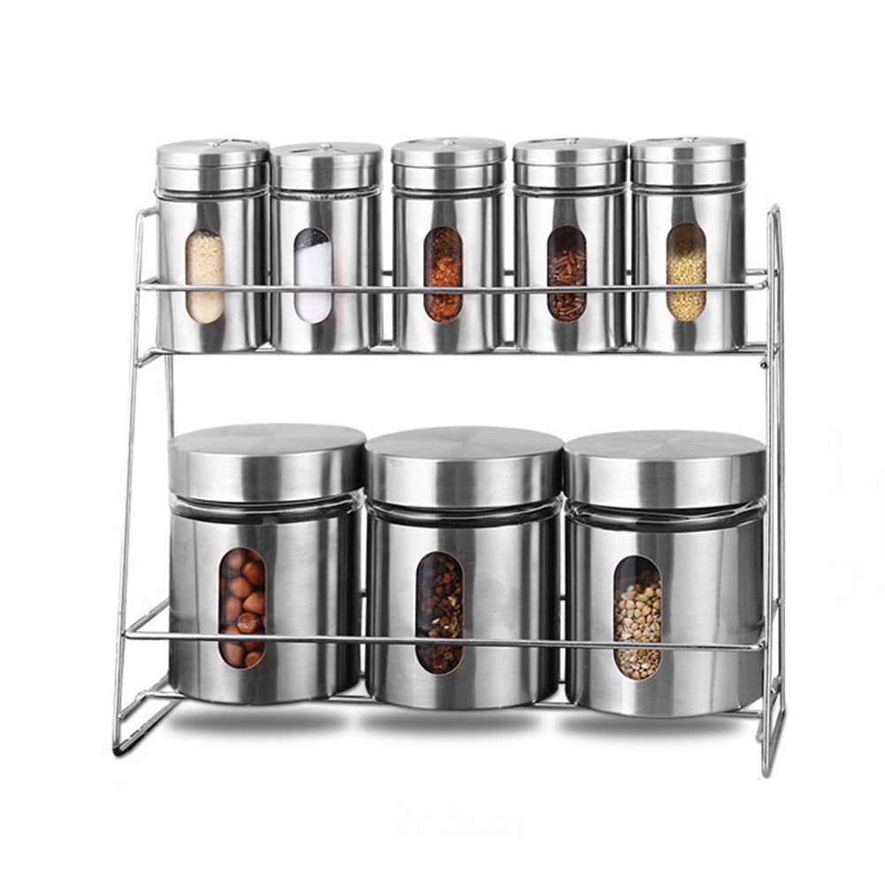 8-Pcs Stainless Steel Glass Spice Rack Set – 330/100ml #CB-TWJ07