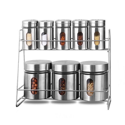 8-Pcs Stainless Steel Glass Spice Rack Set – 330/100ml #CB-TWJ07