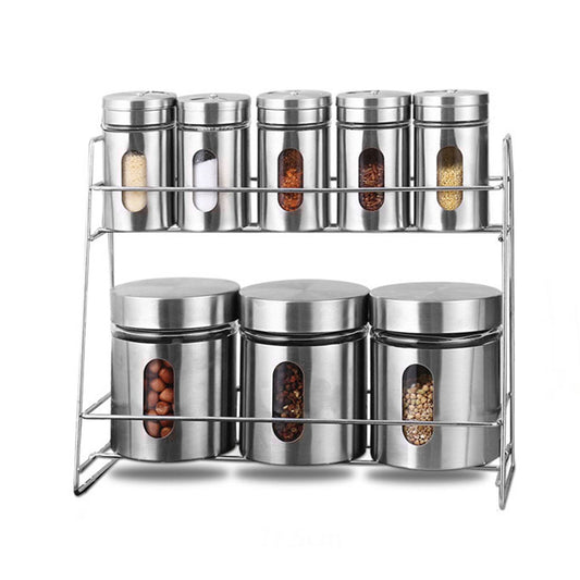 8-Pcs Stainless Steel Glass Spice Rack Set – 330/100ml #CB-TWJ07