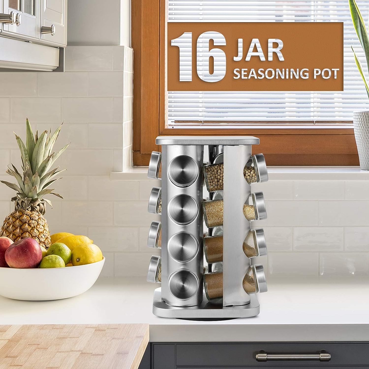 16-JARS 100ML Stainless Steel Rotating Seasoning Spice Jar Set