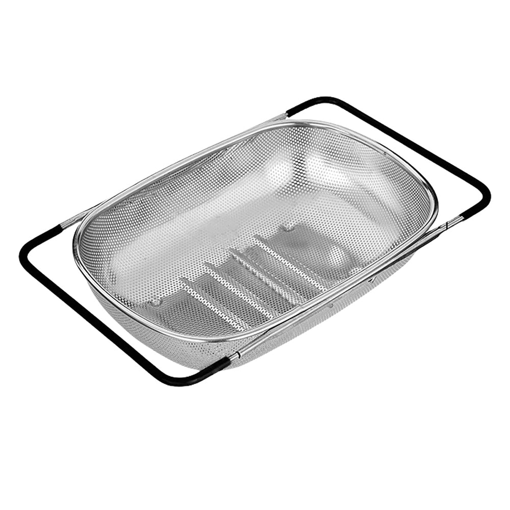 Over the Sink Stainless Steel Colander with Expandable Anti-slip Rubber Grip Handles