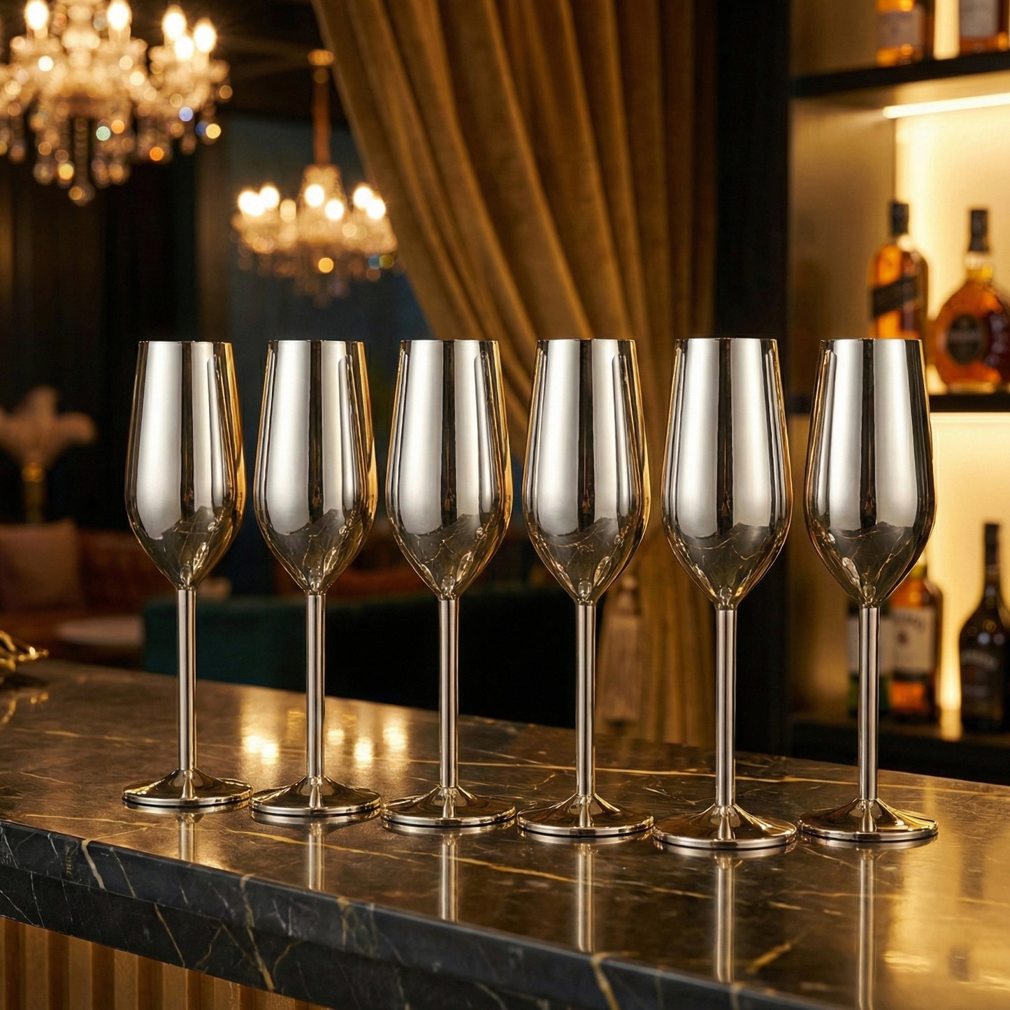 6-Pcs Elegant & Smooth Beverages Champagne Flute Glass – Silver 190ml #3769
