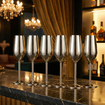6-Pcs Elegant & Smooth Beverages Champagne Flute Glass – Silver 190ml #3769