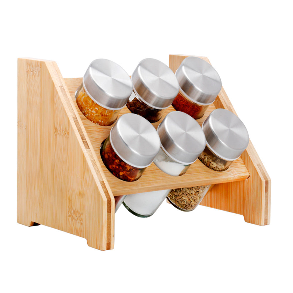 6-Glass Seasoning Jar with Bamboo Stand Holder Set BM-06