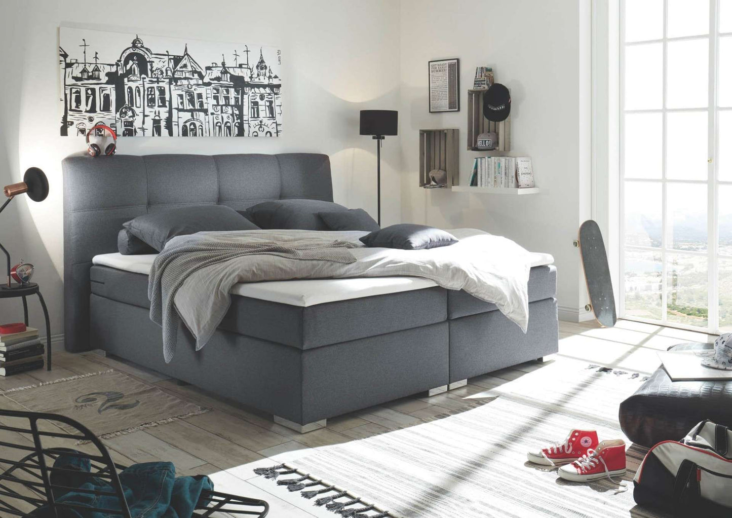 SPRING BED 180 x 200, POCKET SPRING CORE INCLUDING COMFORT T25 FOAM TOPPER , BY BLACK RED WHITE