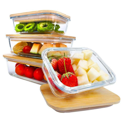 3-Pieces Rectangular Glass Food Storage Containers 370/640/1040ml