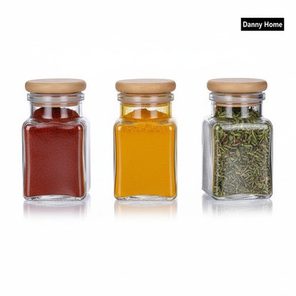 Danny Home 3-Pcs Spices & Salt Glass Jar With wood lids 75ml