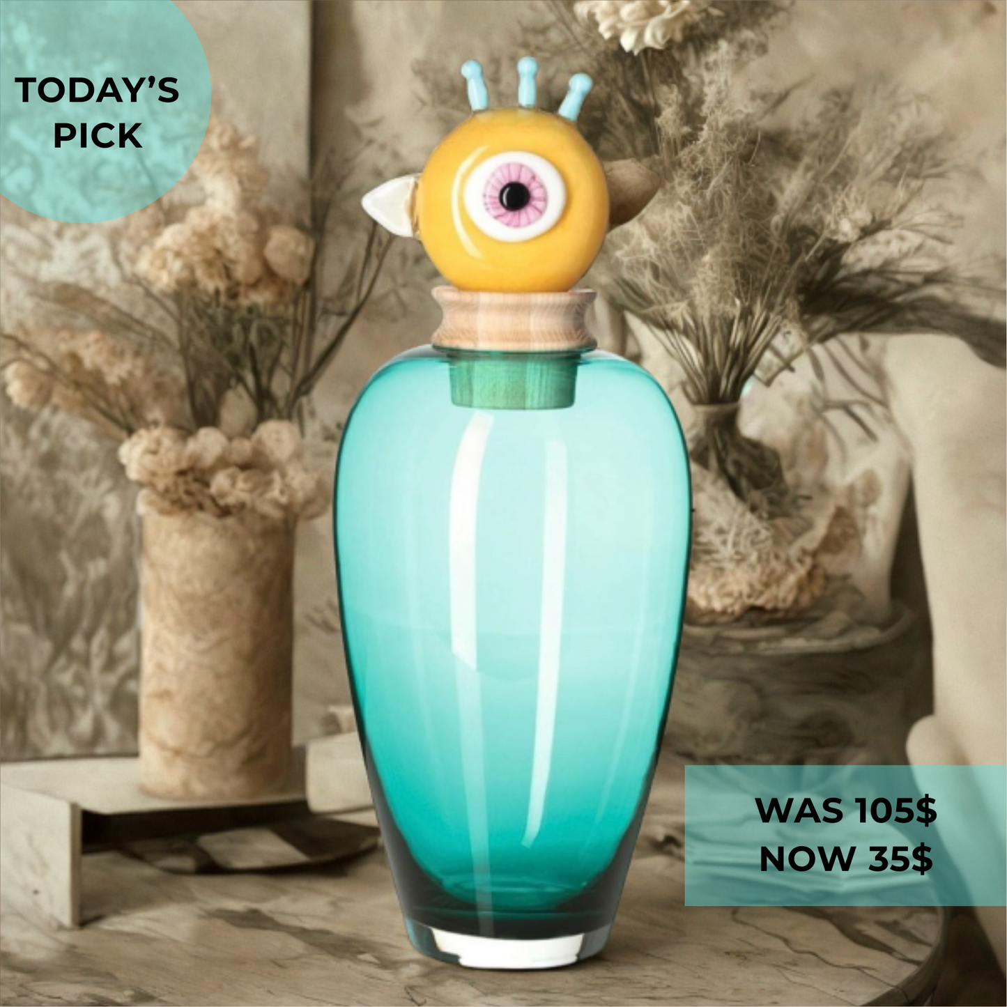 Leonardo Papageno Turquoise Glass Vase – Award-Winning Handmade Design