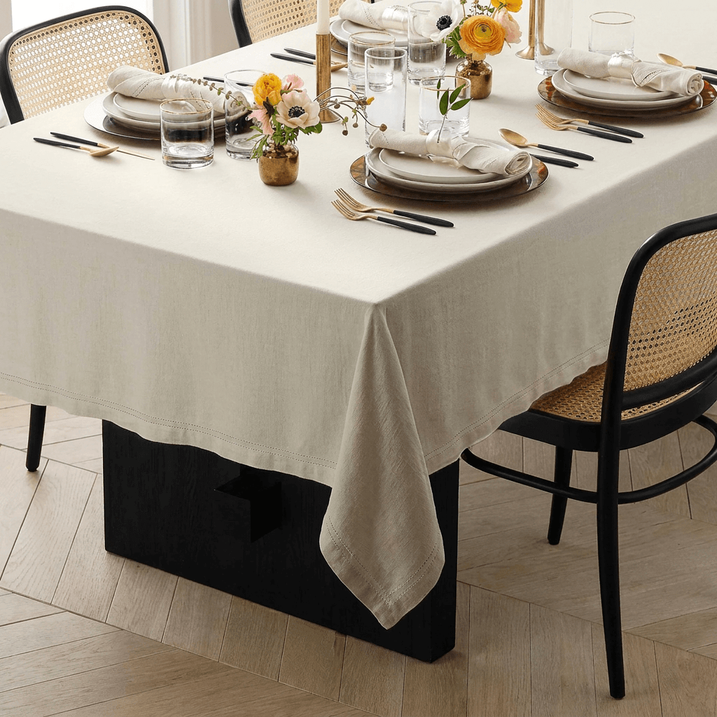 Elite Hemstitch White Cotton Tablecloth 152x300 cm