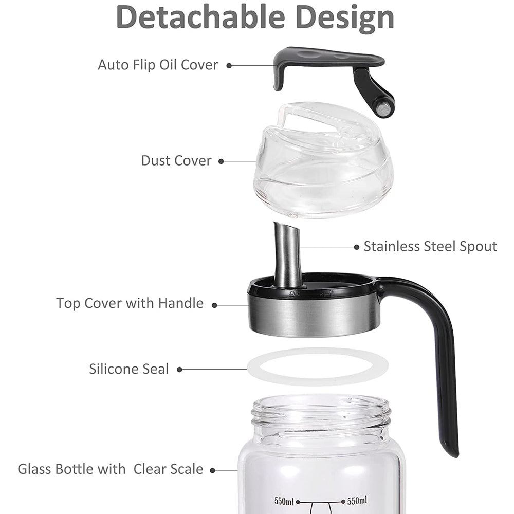Automatic Cap Glass Olive Oil Dispenser Bottle 550-ml