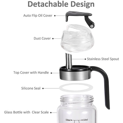 Automatic Cap Glass Olive Oil Dispenser Bottle 550-ml
