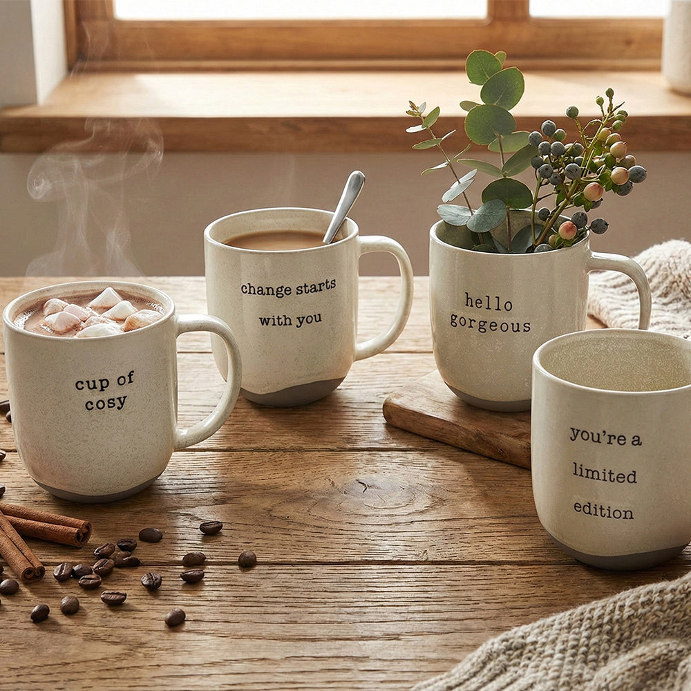 Danny Home 4-Piece Porcelain Printed Mugs Set – 400ml