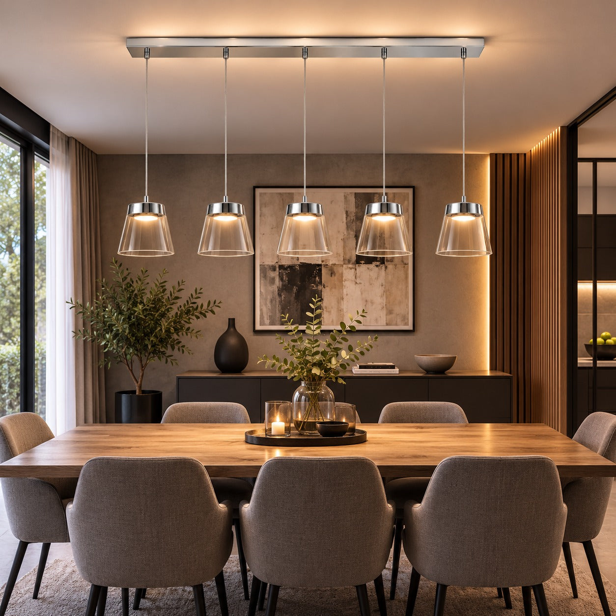 ATALA 5-Light LED Pendant Light – Chrome & Clear Glass