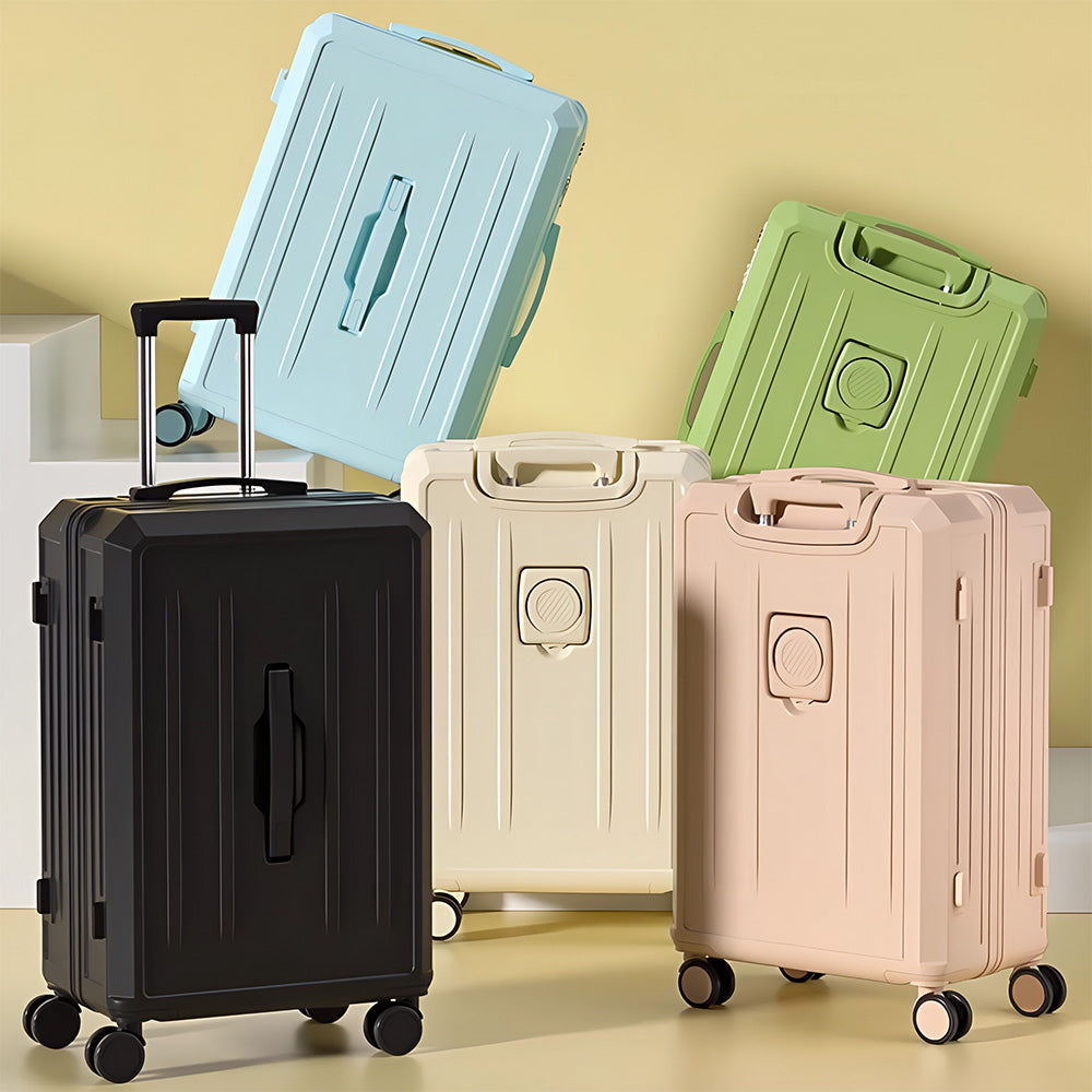 Carry-On Suitcase with USB Charging & Cup Holder (Blue)