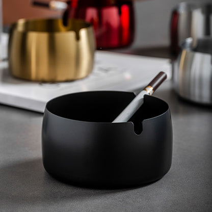 Round Stainless Steel Cigarette Ashtray Black – 9 cm PG-9C