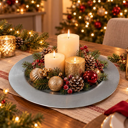 Lavender Boudoire Decorative Christmas Charger Plate – 33 cm – Silver, Lavender Grey & Blue Grey