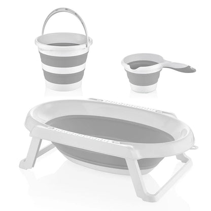 Babyjem Foldable Bath Tub 3-Piece Set – Grey