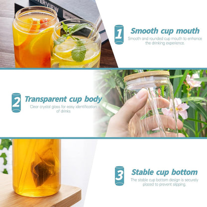 Danny Home 2-Pcs Glass Cups with Bamboo Lids and Glass Straw Set 500ml