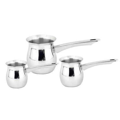 3-Pcs Stainless Steel Turkish Coffee Pot Set Size: 6-12-24/oz