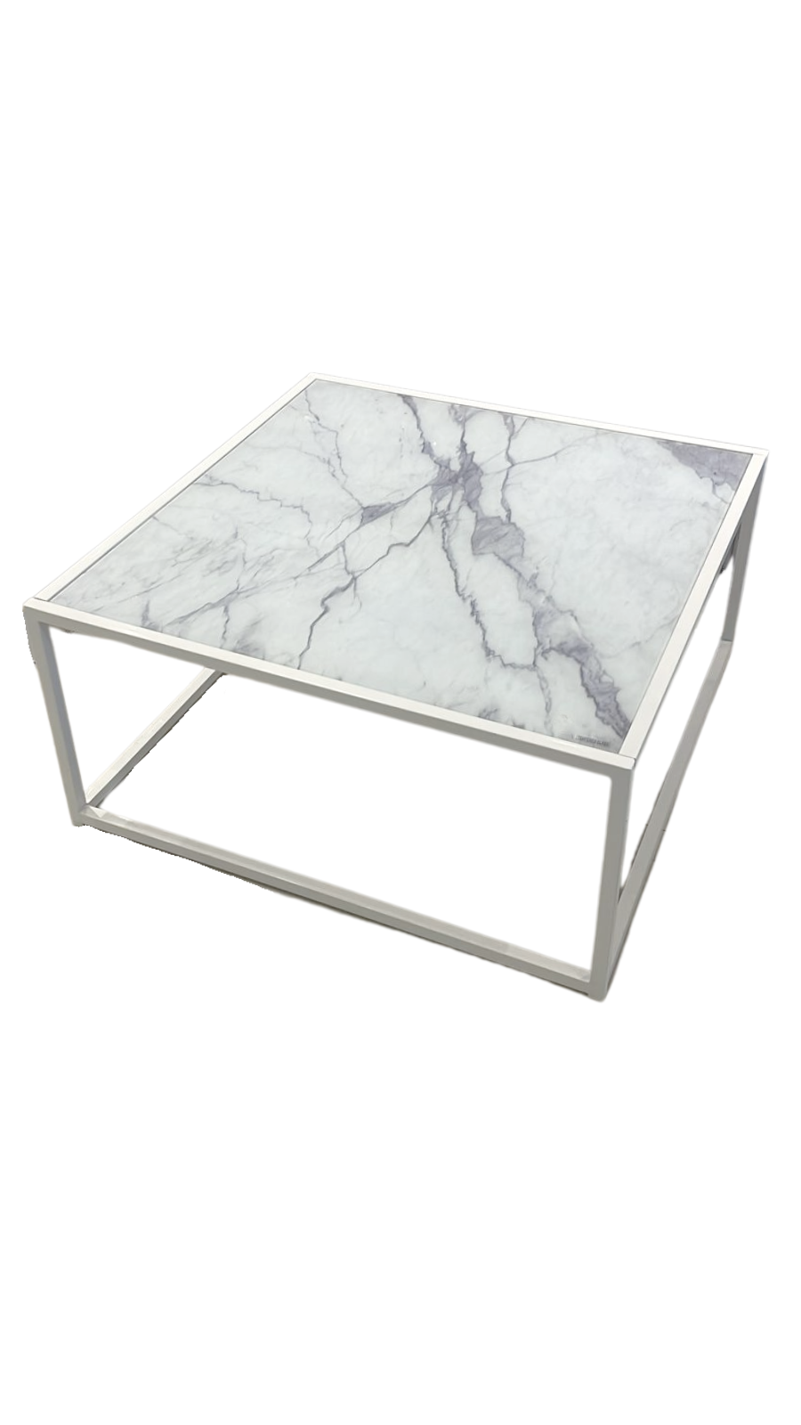 Nevia 2 -White Glass Marble Look Square Table By Reality