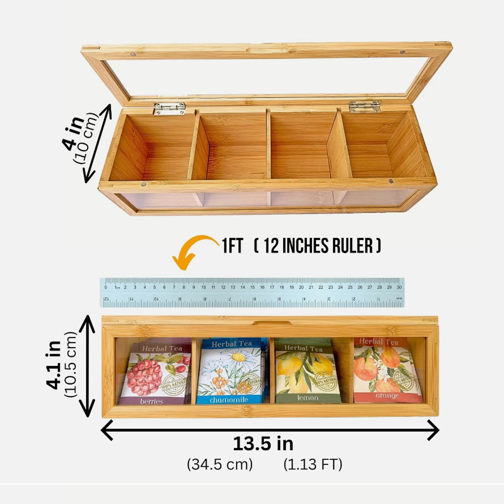 Danny Home Bamboo Tea Box with 5 Compartments and Magnetic Lid