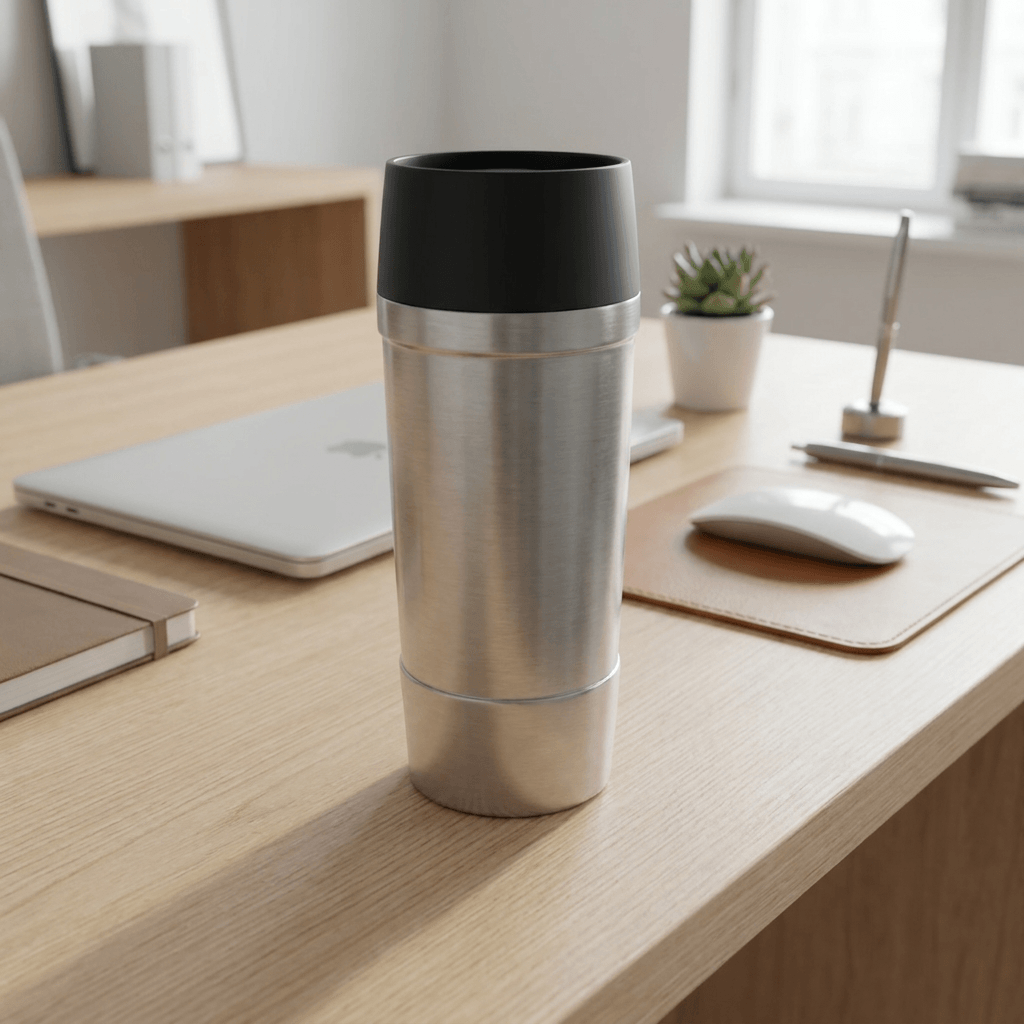 Emsa Stainless Steel Vacuum Mug  –Removable Pink Silicone