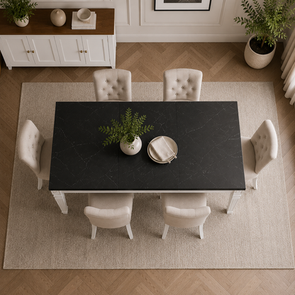 Minsk White & Black Marble-Look Extendable Dining Table