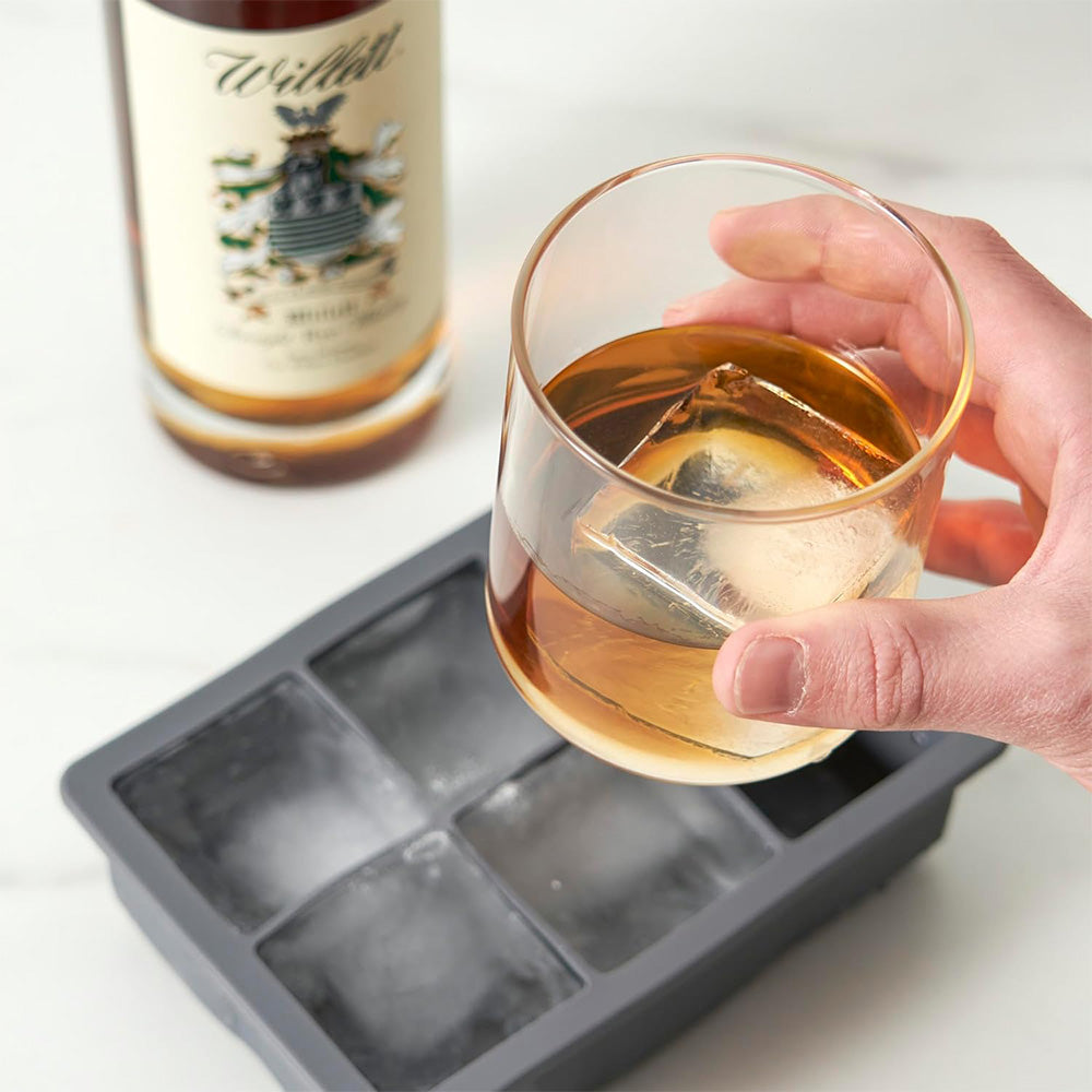 Square Silicone Ice Cube Tray with Funnel – Black (6 Grid)