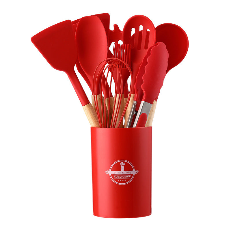 12-Pcs Silicone Cooking Utensils with Wooden Handle Set