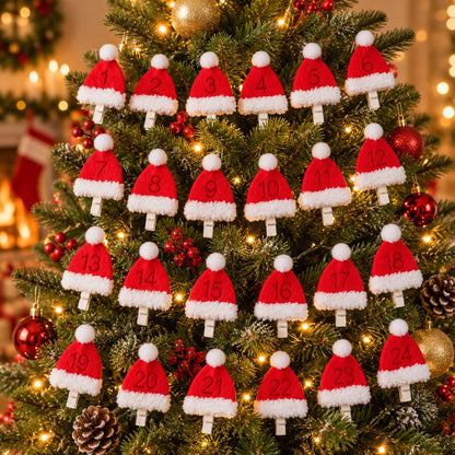Noël Santa Hat Advent Clips – Set of 24